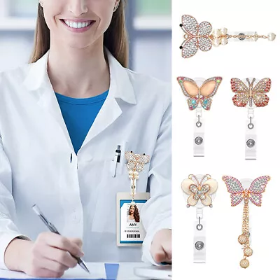 Butterfly Diamond Clip On Retractable Badge Holder ID Name Reel Card Holde〕 • $3.15