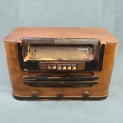 Philco Tube Radio 42-327 AM Shortwave Wood Push Button Vintage Not Working • $72