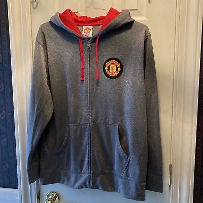 Manchester United Mens Heather Gray Full Zip Activewear Hoodie Sz Lg Ex Cond • $25