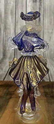 Murano Art Glass Clear & Cobalt Gold Fleck Victorian Male Dancer Figure  • $90