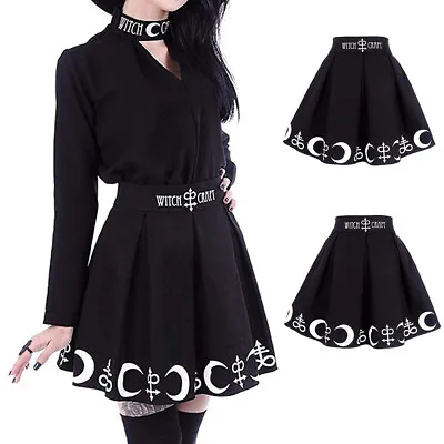 $27.99 • Buy NEW Womens Gothic Punk Witchcraft Moon Magic Spell Symbols Pleated Mini Skirt
