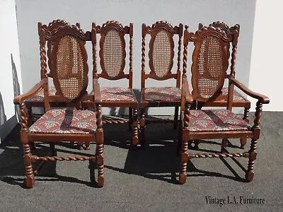 Set Of Six Vintage Spanish Style Barley Twist Brown Dining Room Chairs • $1850