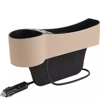 Car Cup Holder Console Side Seat Crevice Filler Storage Phone Organizer Dual USB • $24.20