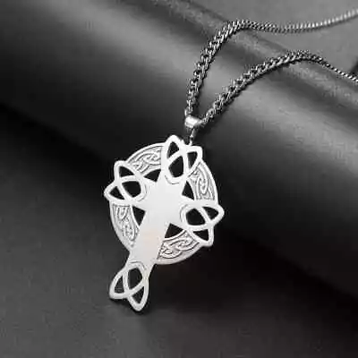 Crucifix Celtics Cross Men Necklace Triquetra Trinity Knot Irish Amulet Jewelry • $7.29