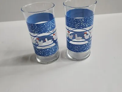 Vintage Libbey Glasses Chicken Egg Ducks Water Tumblers Blue Speckled Rooster • $15