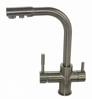 3 Way Kitchen Tap Undersink Drinking Water Filter Faucet 2 Handles Brushed Steel • £132.90