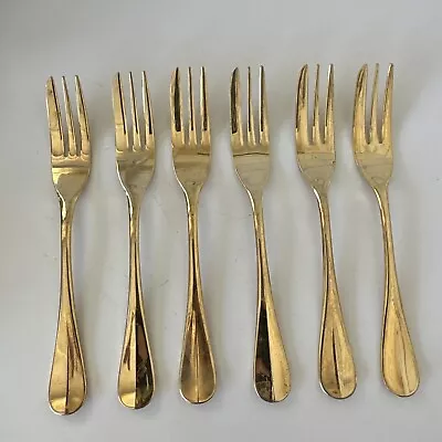 Vintage 23 Karat Gold Plated Cake Forks JAPAN Set Of 6 Small Forks 14cm  Long • $35.50