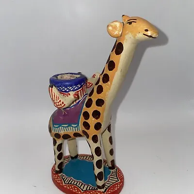 Vintage Folk Art Pottery Mexican Giraffe Candle Holder Tree Of Life 6” • $55