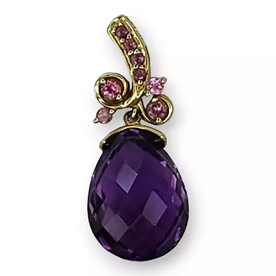 10KT Yellow Gold Vintage Large Faceted Amethyst And Pink Tourmaline Pendant • $295.95
