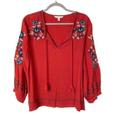 £31.06 • Buy Garnet Hill | Women's Orange Embroidered Floral Boho Peasant Top | Sz M