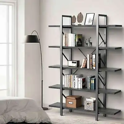 Industrial 5-Shelf Bookcase Storage Shelving Wide Black Bookshelf Display Rack • $93.99