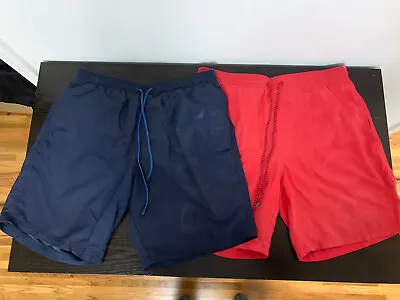 HUGO BOSS Mens Orca Logo Print Swim Shorts Trunks Size Medium (Blue & Red) • $25
