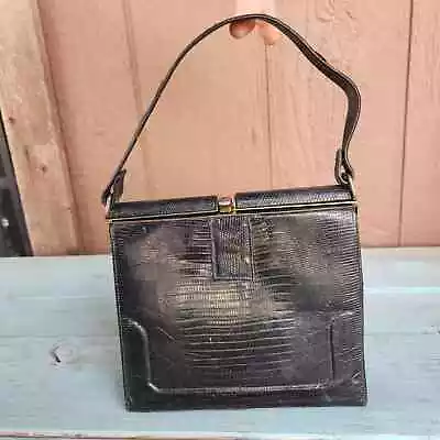 Vintage Lizard Reptile Skin Purse Handbag Black Snap Close MCM Fashion 50s 60s  • $40