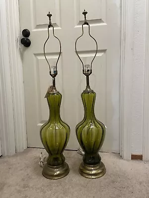 MCM Pair Of Murano Seguso Green Glass Marbro Lamps • $450