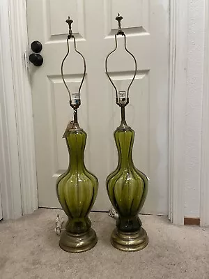 Vintage Pair Of Murano Seguso Green Glass Marbro Lamps- MCM • $500