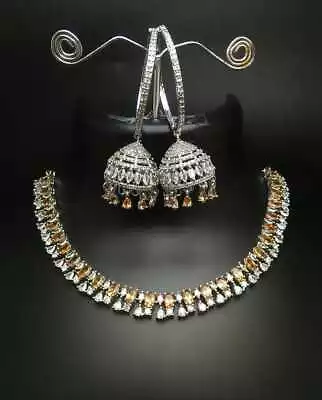 Indian Bollywood Bridal Set Gold Plated Jewelry Earrings Fine Ethnic AD Necklace • $28.99