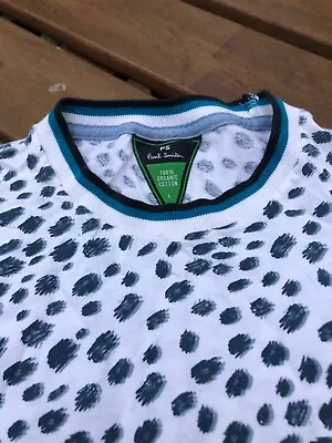 PAUL SMITH - White-Slate Blue - Leopard Print - Short Sleeve - T Shirt - L • £0.99