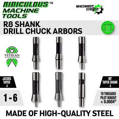 R8 To JT1 Drill Chuck Arbor- High Quality Steel • $26.28