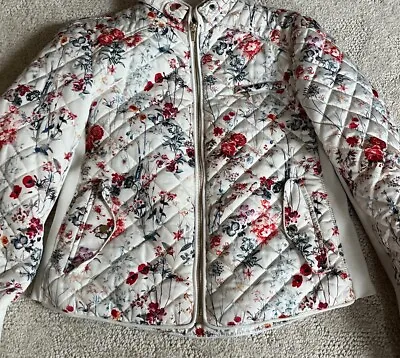 Zara Floral Quilted Jacket Winter White Red Wild Flowers Womens Size XL • $21.98