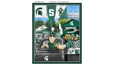 Michigan State Spartans MSU Cotton Fabric Panel With Tailgating Mascot-43  X 36  • $9.99