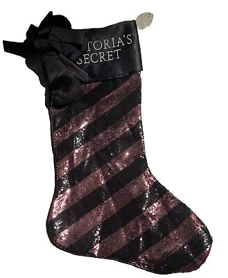 Victoria’s Secret Pink Black Striped Sequin Bling Christmas Stocking NWT • $8