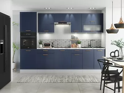 Kitchen Cabinet Set 300cm Navy Blue 9 Unit Base Wall Microwave Oven Housing Nora • £1279.95