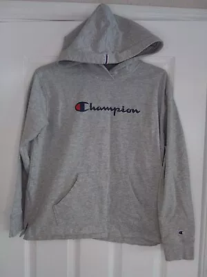 Champion Gray Logo Pullover Lightweight Cotton Hoodie Mens Size M Medium • $12.87