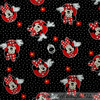 $0.77 • Buy BonEful Fabric Cotton Quilt Black White Red Fun Minnie Mouse Disney Flower SCRAP