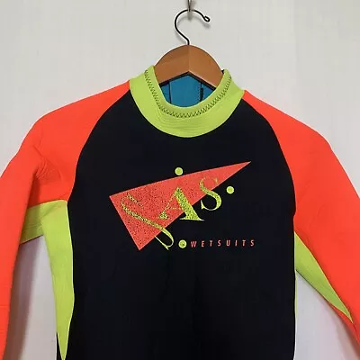 SAS Mens Shorty Wetsuit Long Sleeve Black Neon Orange/Green Size Medium M • $30.10