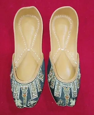 Women Shoes Indian Handmade Leather Bridal Mojaries Punjabi Jutties Flat US 4-9 • $54.99