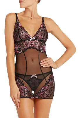 L'AGENT BY AGENT PROVOCATEUR Womens Slip Adlina Semi-Sheer Black Pink Size S • $245.01