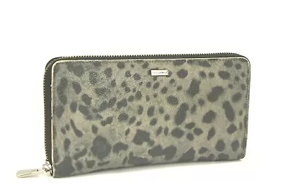 Dolce Gabbana Gray Black Leather Long Zip Around Long Wallet Used Purse Italy • £96.34