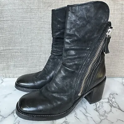 MOMA Black Leather Double Zipper Heeled Ankle Boots US6 EU36 Hand Made In Italy • $85