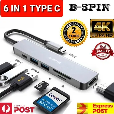 $27.99 • Buy 6 In 1 USB C HUB Type-C Multi USB 3.0 4K HDMI Adapter Dock SD Card Reader  USB-C