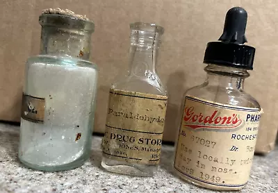 Lot Of 3 -Vintage Glass Bottle 3-4  Apothecary Dropper Remedy Medicine Pharmacy • $20