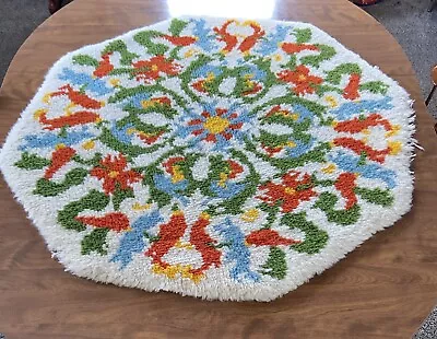 Vintage Handmade Latch Hook Rug MCM Floral Patterns 40 Inches • $48