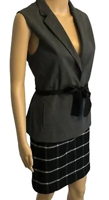 H&M Blazer Vest Womens Sz 10 NWOT Gray Plaid Ribbon Belt Career Casual • $33.15