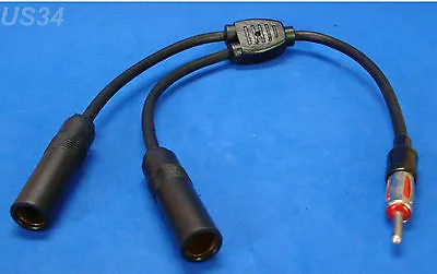 Car Sterio Antenna Ant Splitter Y Adaptor 1 Male 2 Female Auto Radio Am Fm • $8.95