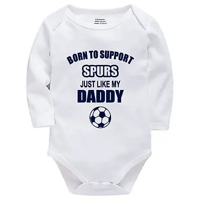 Personalised Tottenham Spurs Born To Support Long Sleeve Baby Bodysuits Football • £11.99
