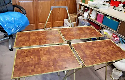 Vintage Mid Century Modern Set Of 4 Faux Wood Metal TV Tray Tables W Stand • $69.99