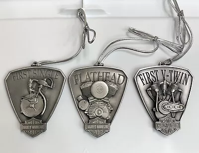 HARLEY-DAVIDSON MOTORCYCLE CHRISTMAS ORNAMENTS Set Of 3 Collectibles VTG Pewter • $35.49