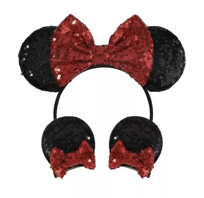 Minnie Mouse Ears Headband With Ear Hair Clips Set Sequin Bow Kids Or Adults • $14.99