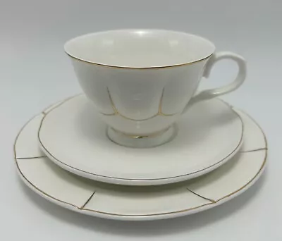 Maxwell & Williams Cup Saucer & Plate WHITE +24 CT Gold Porcelain BLUSH - A • $21