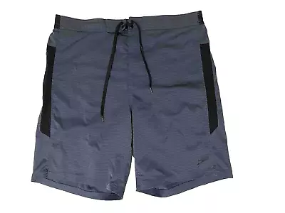 Speedo Swim Board Shorts Mens XL 36x9 21L Gray Striped Poly Stretch Zip Pokt GUC • $8.79