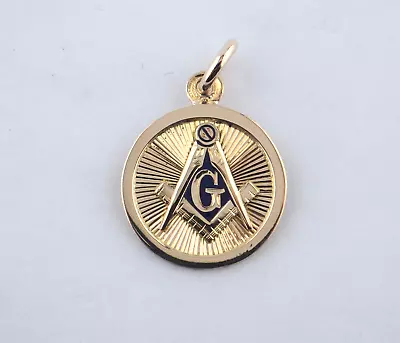 10K Yellow Gold Freemason Pendant 16 Mm. Diameter * • $175