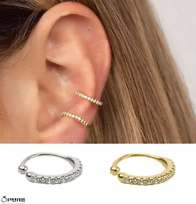 1PC Korean Crystal Sterling Silver Cubic Zirconia Non Piercing Ear Cuff 10MM • £2.99