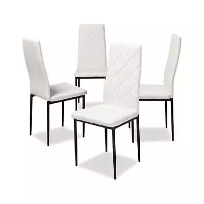 Set Of 4 Modern And Contemporary White Faux Leather Upholstered Dining Chairs • $120