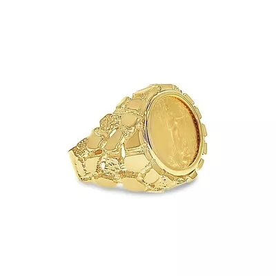 1/10 OZ US In 14k Yellow Gold Nugget Men's Ring 21 MM Gift For Him All Size Band • $232.49