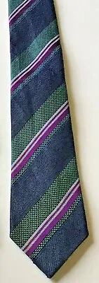 Etro  Green And Navy Striped Silk & Linen Recent Tie Made In Italy 🇮🇹  • $14.46