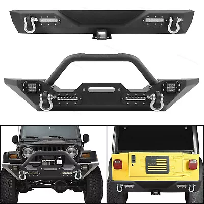 Front Bumper W/ D-Rings & Led Lights Winch Plate For 87-06 Jeep Wrangler TJ YJ • $174.69